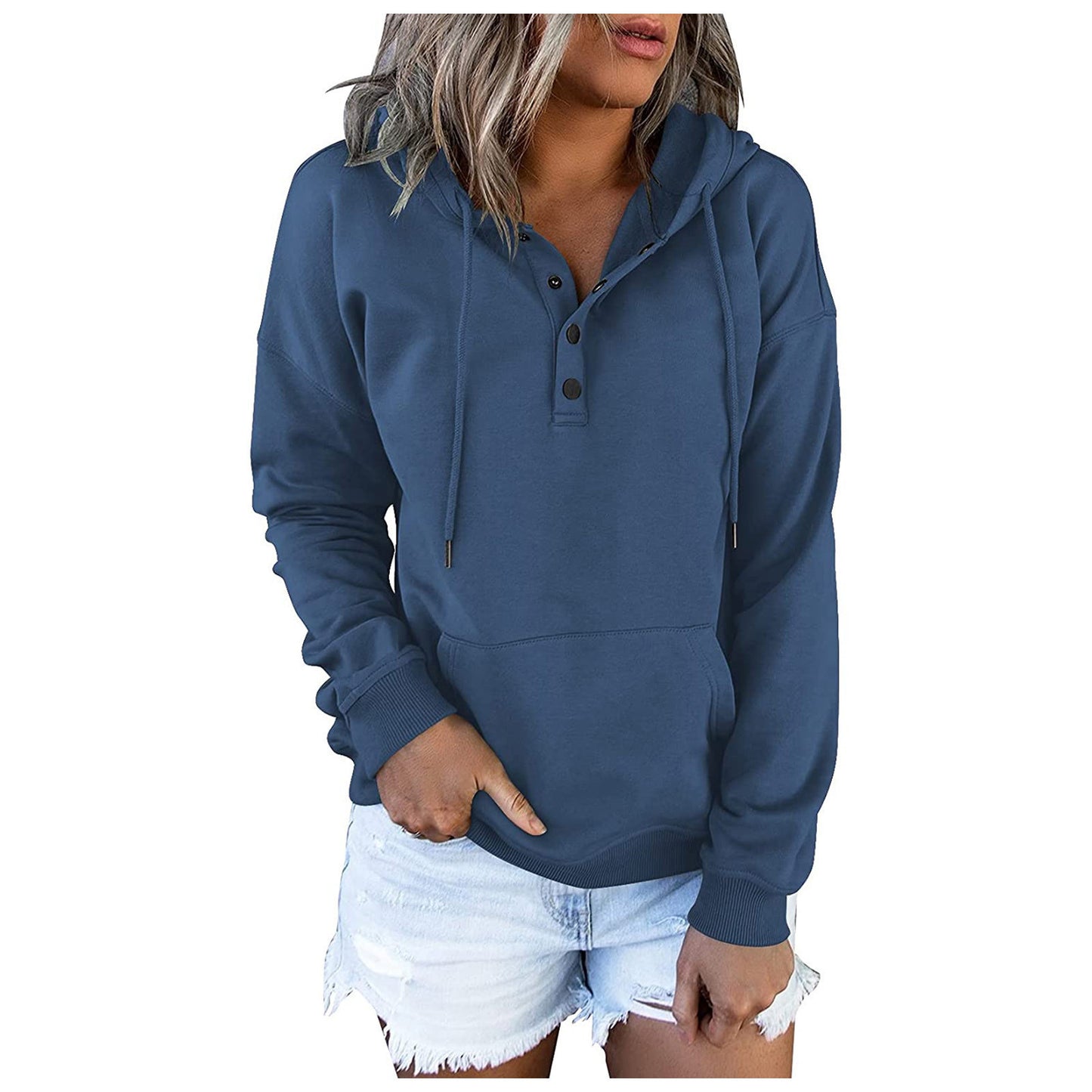 Dames hoodie avec patte de boutonnage intégrée Chic und Stil