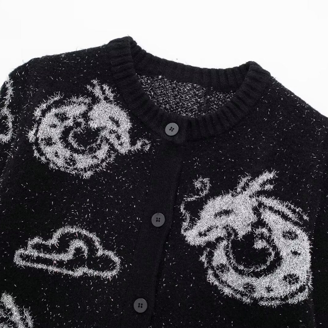 Dames Cardigan à motifs avec motif de dragon et fermeture à boutons Chic und Stil