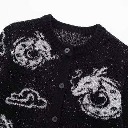 Dames Cardigan à motifs avec motif de dragon et fermeture à boutons Chic und Stil