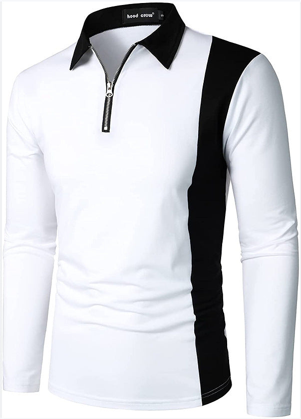 Men's Long Sleeve Polo with Modern Zipper and Contrasting Inserts Chic and Style