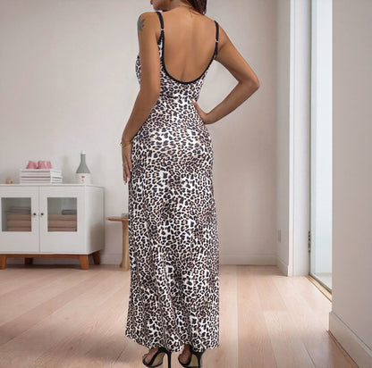 Robe maxi à imprimé léopard pour femmes avec bretelles réglables Chic und Stil