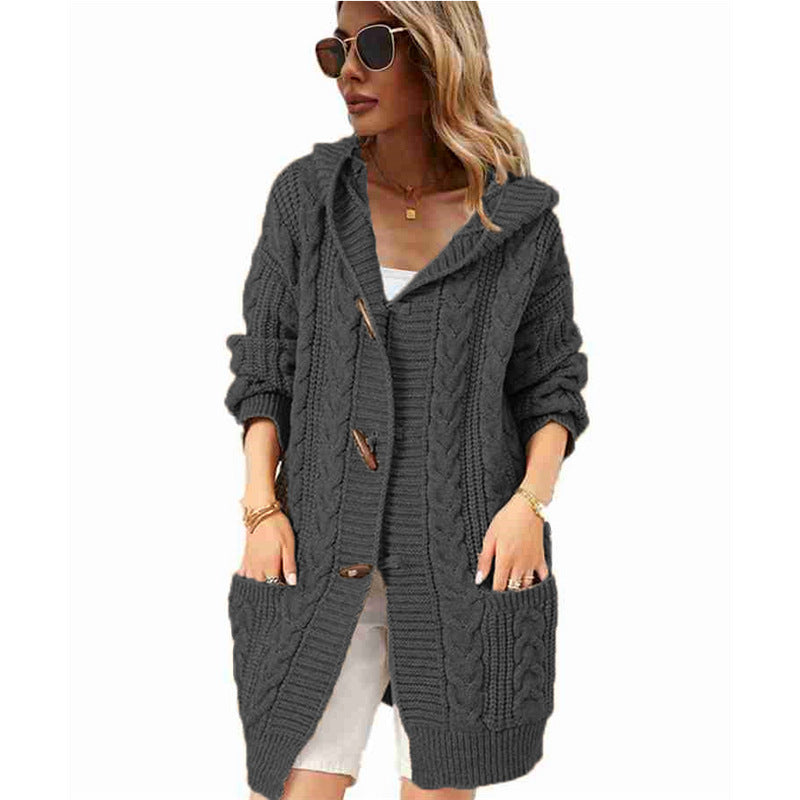 Dames Grand cardigan en tricot avec capuche et grandes poches Chic und Stil