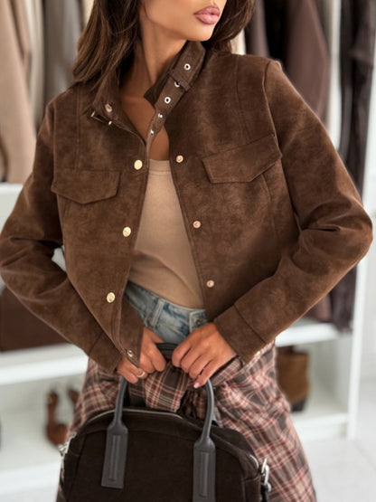 Dames élégante veste en daim doux avec détails de boutons Chic und Stil