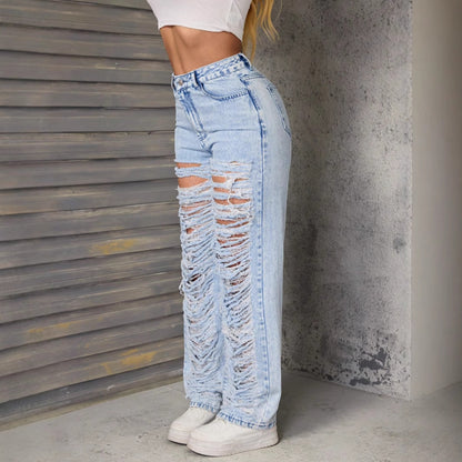 Jeans larges déchirés pour femmes avec des détails de déchirure frappants Chic und Stil