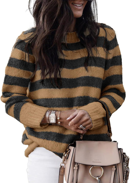 Pull en tricot décontracté pour femmes avec de larges rayures transversales Chic und Stil