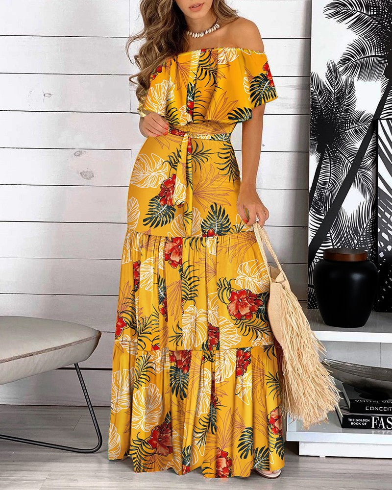 Robe maxi off-shoulder pour femmes avec jupe fluide et asymétrique Chic und Stil