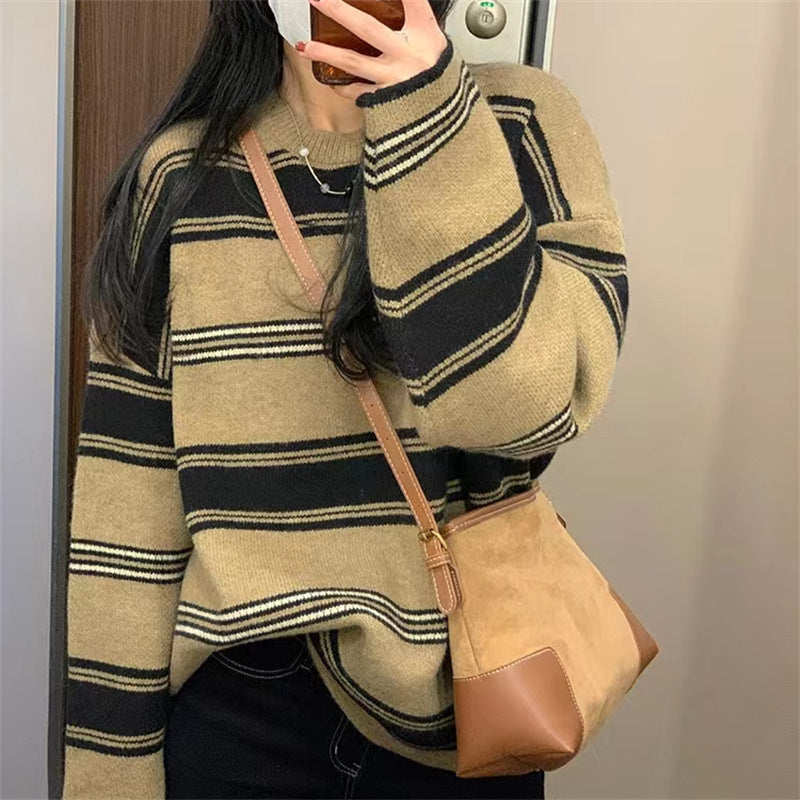 Pull en tricot décontracté pour femmes avec des rayures maritimes et une coupe ample Chic und Stil