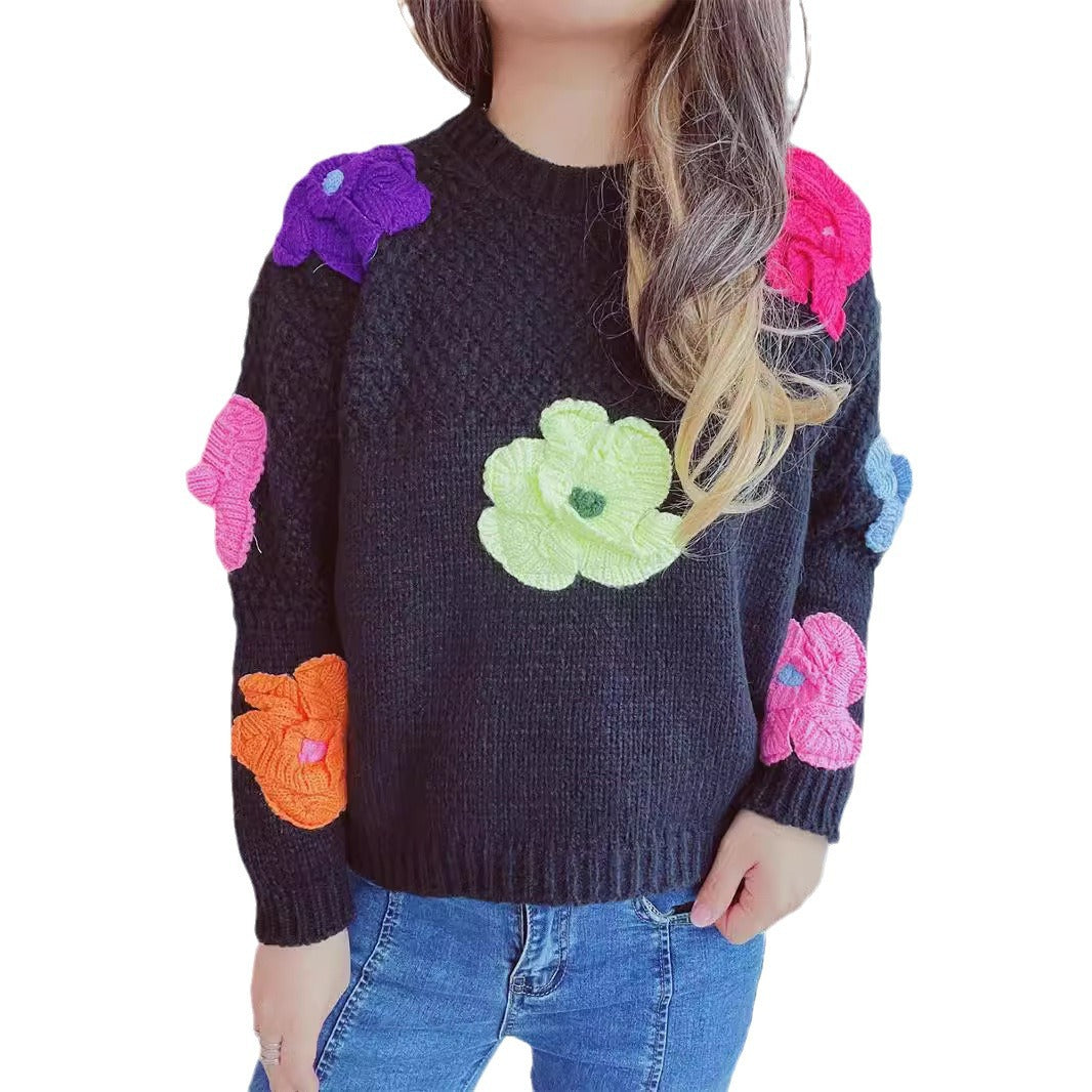 Pull en tricot douillet pour femmes avec motif floral en 3D Chic und Stil