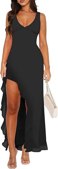 Robe maxi femme avec ourlet asymétrique et détails de volants Chic und Stil