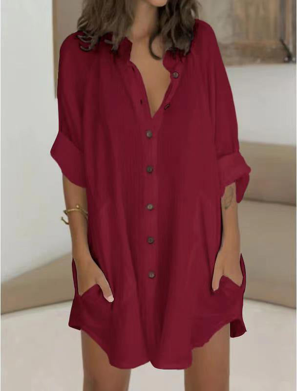 Robe chemise à manches longues pour femmes avec fermeture à boutons cachée Chic und Stil