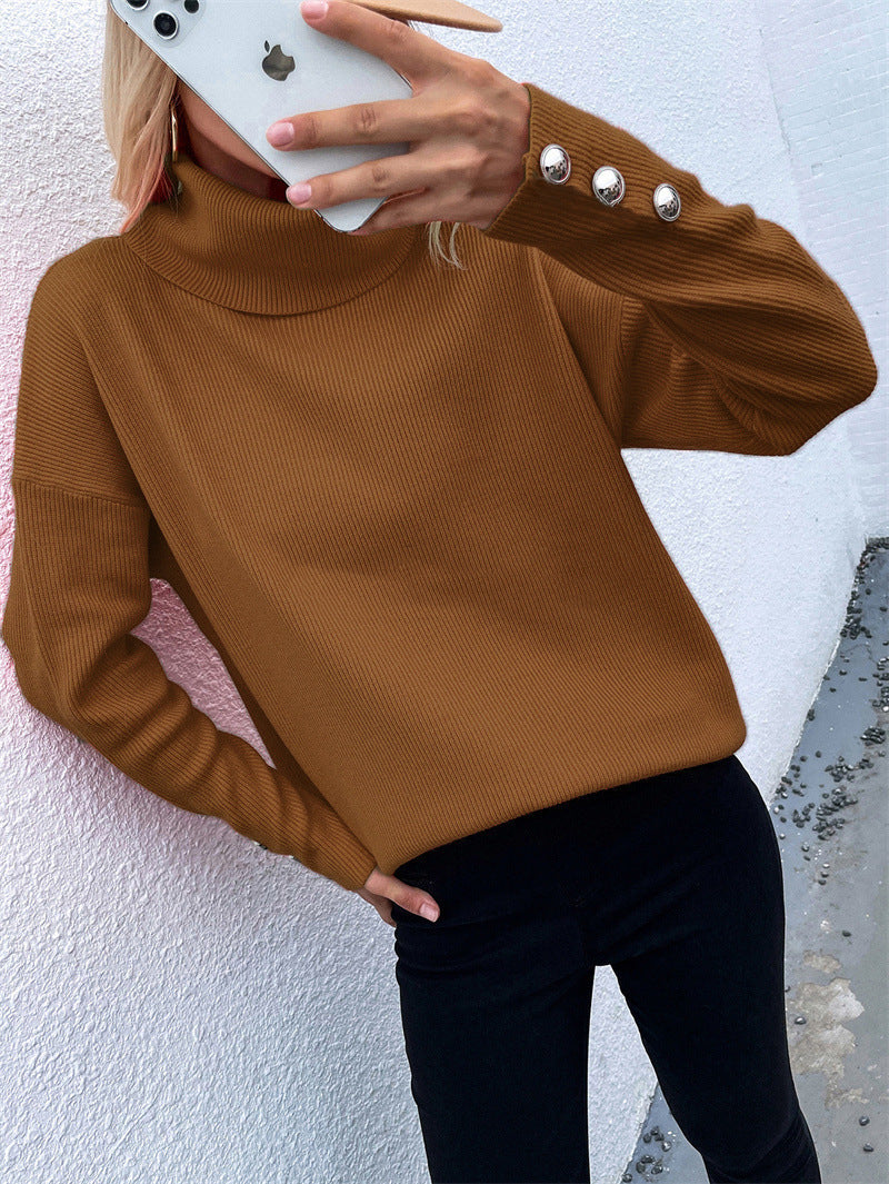 Pull en tricot épais pour femmes avec col roulé et détail de bouton Chic und Stil