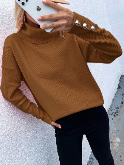 Pull en tricot épais pour femmes avec col roulé et détail de bouton Chic und Stil