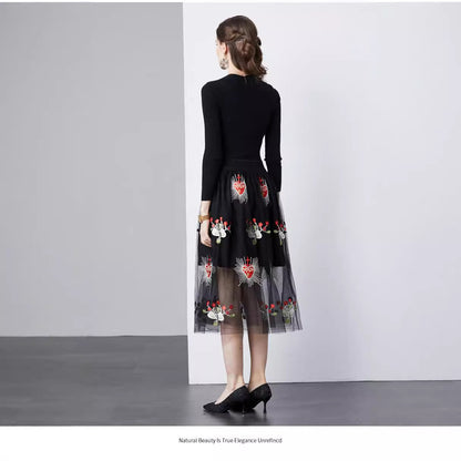 Dames Élégante Robe Midi Brodée Chic und Stil