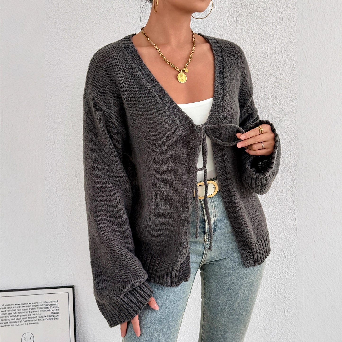 Cardigan en tricot confortable pour femmes avec un lien moderne Chic und Stil