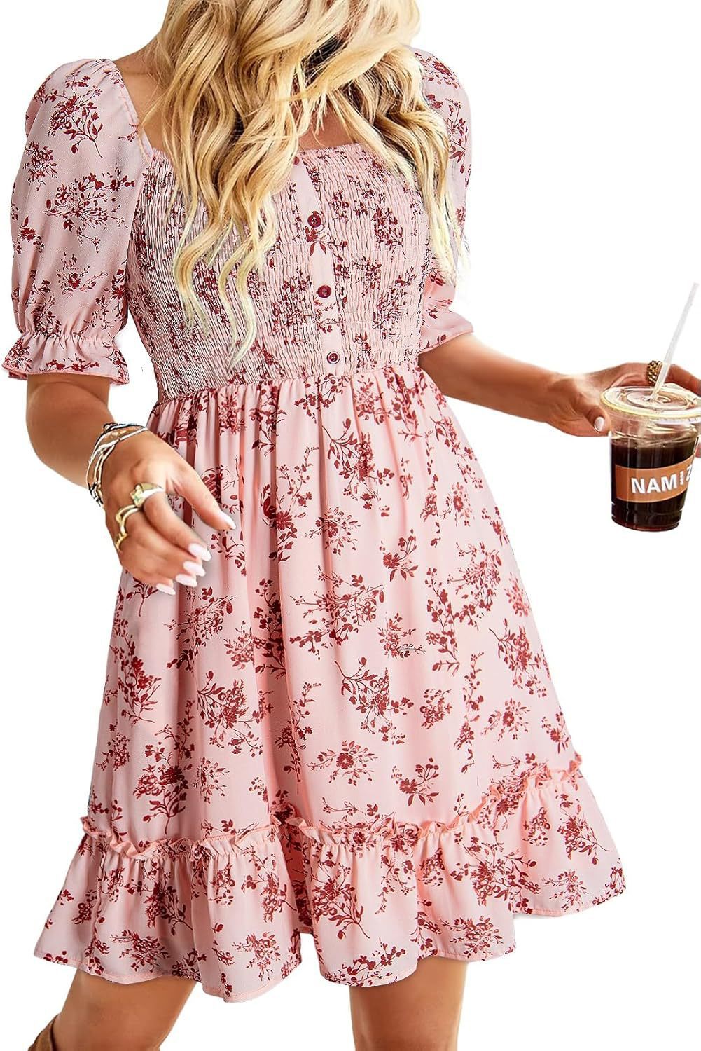 Robe d'été romantique pour dames avec des manches bouffantes et des volants Chic und Stil