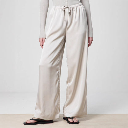 Elegant wide satin pants for women with high waist and tie belt Chic and Style