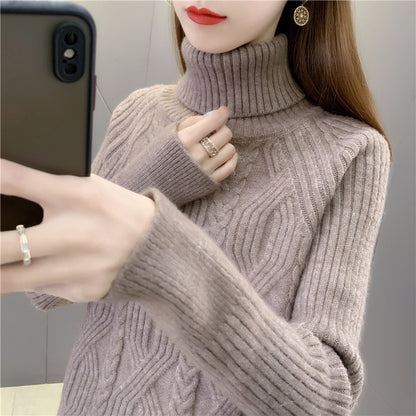 Women's turtleneck pullover with textured cable knit pattern and long sleeves Chic and Style