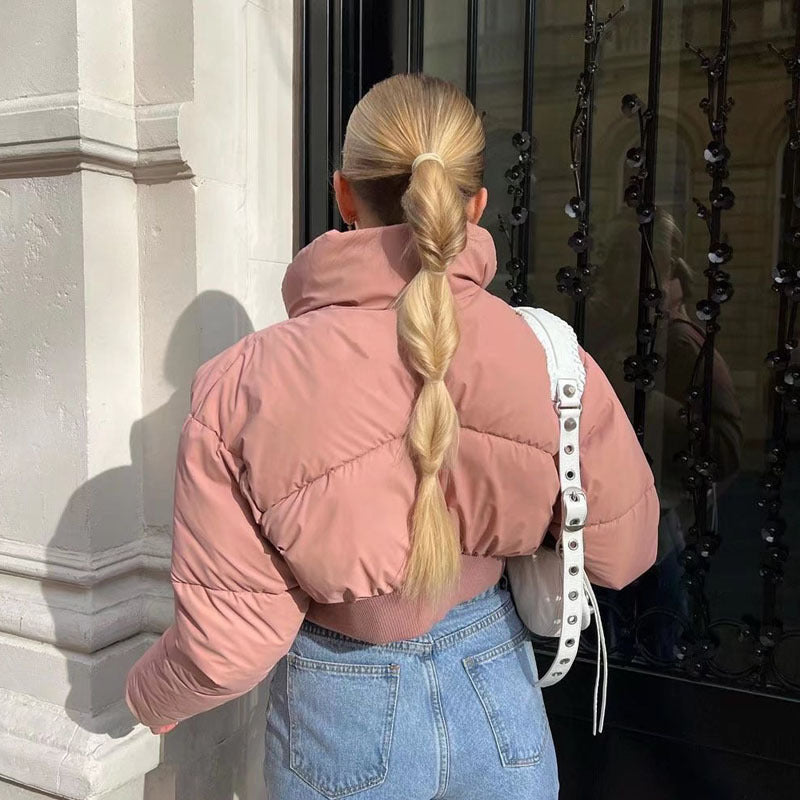 Ladies cropped down jacket with high collar and elastic waist Chic und Stil