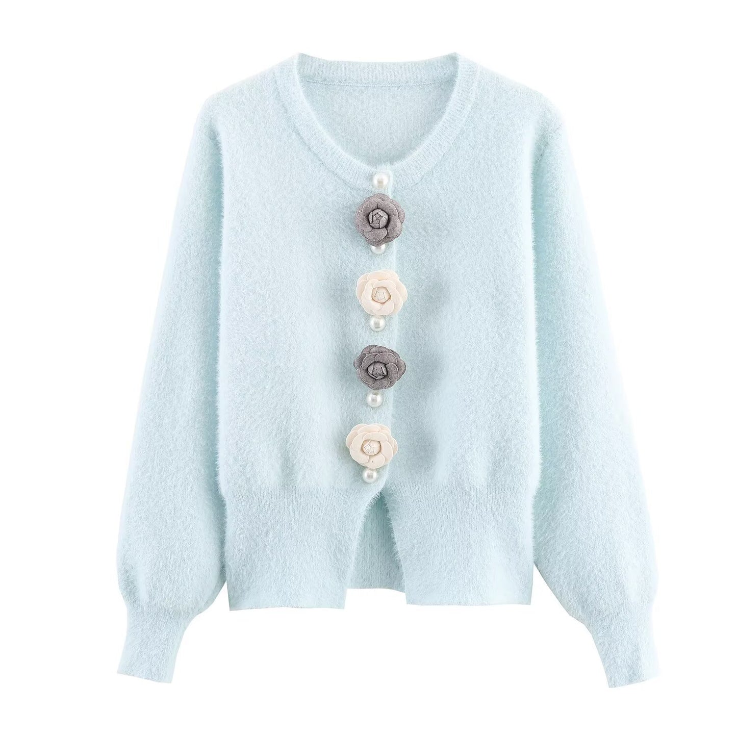 Dames cardigan douillet avec des détails floraux élégants Chic und Stil