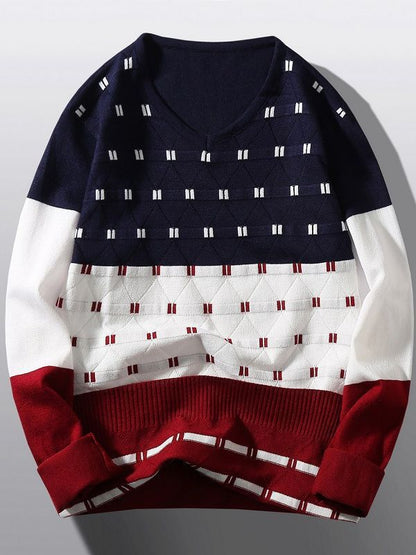 Pullover à col en V tendance pour femmes avec motif de structure graphique Chic und Stil