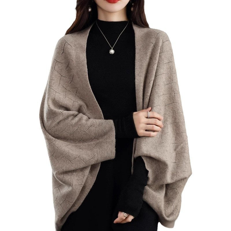 Dames Grand Poncho en Tricot avec Motif Romain Moderne Chic und Stil