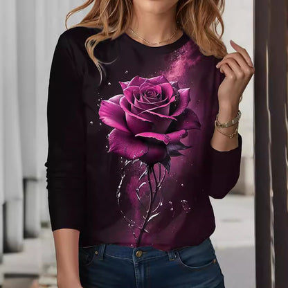 T-shirt pour femmes avec motif de rose artistique et manches longues Chic und Stil