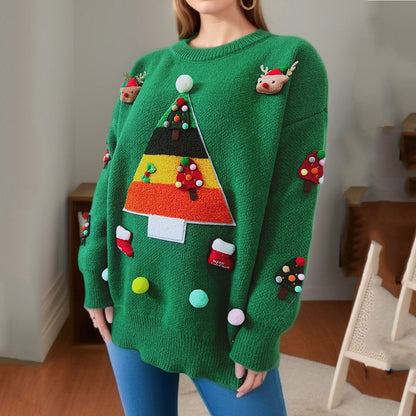Pull de Noël pour femmes avec un design de sapin de Noël joyeux et des applications 3D Chic und Stil