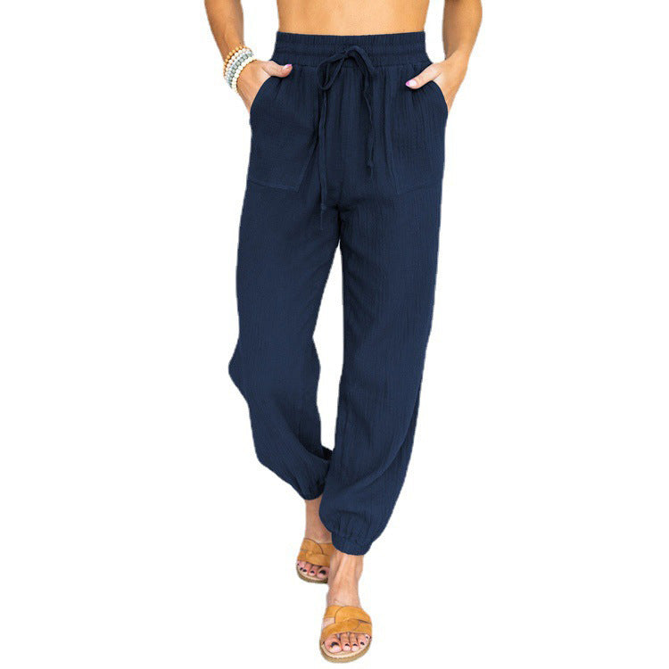 Casual women's pants with elastic waistband and practical pockets Chic and Style