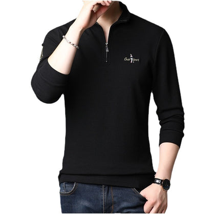 Men's high collar pullover with modern zipper and fine texture Chic und Stil