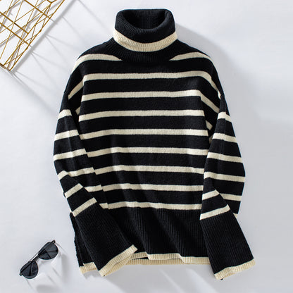Pull col roulé féminin à rayures larges et coupe décontractée Chic und Stil