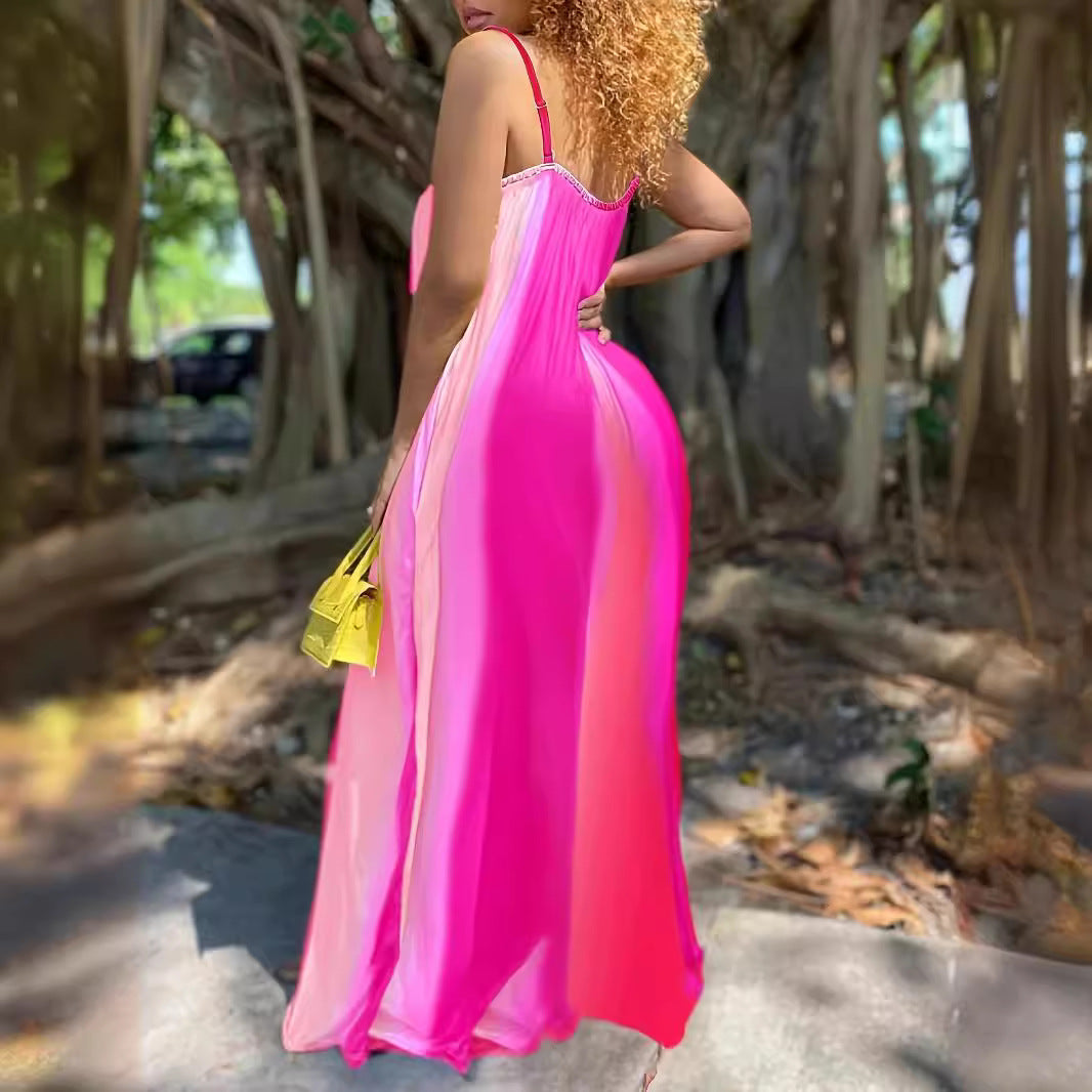 Robe maxi femme avec un dégradé de couleur fluide et de délicates bretelles spaghetti Chic und Stil