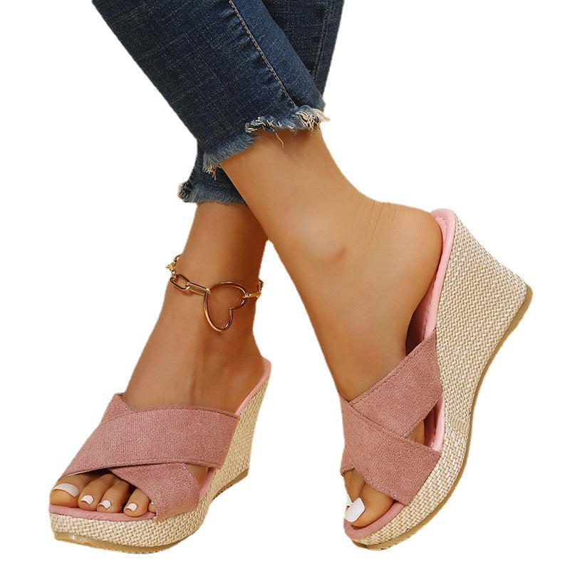 Wedge sandals for women with elegant crossover strap and lightweight insole Chic and Style
