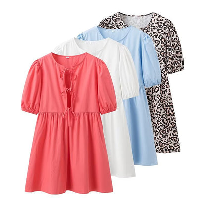 Robe d'été pour femmes avec motif léopard décontracté et manches volumineuses Chic und Stil