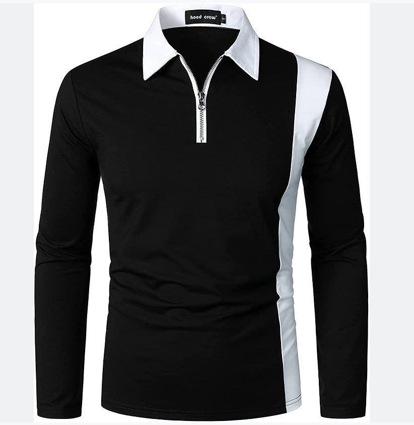 Men's Long Sleeve Polo with Modern Zipper and Contrasting Inserts Chic and Style