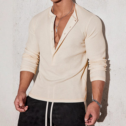 Chemise décontractée à manches longues pour hommes avec col Henley et surface structurée Chic und Stil