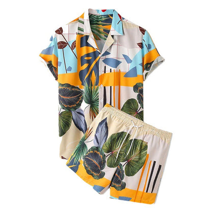 Chemise de loisirs pour hommes et ensemble de shorts avec motif végétal coloré Chic und Stil
