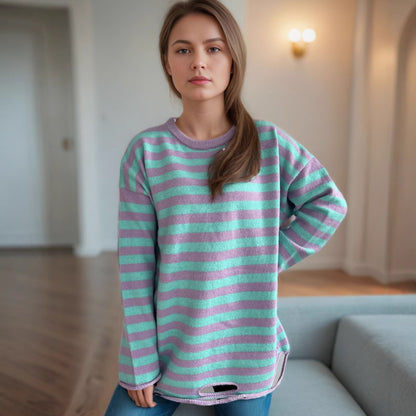 Pull over-size décontracté pour femmes avec de larges rayures Chic und Stil