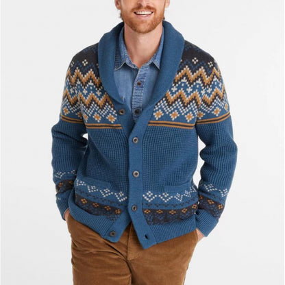 Men's knit jacket with traditional Norwegian pattern and large pockets Chic and Style