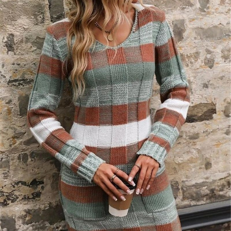 Robe en tricot pour femme au motif à carreaux moderne avec poches appliquées Chic und Stil