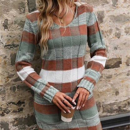 Robe en tricot pour femme au motif à carreaux moderne avec poches appliquées Chic und Stil