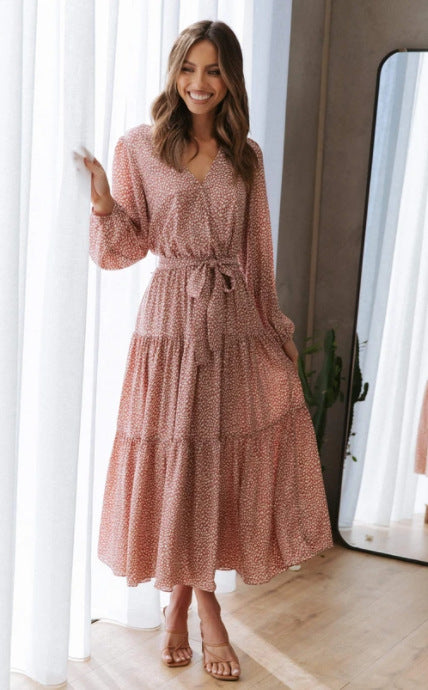Robe midi à volants pour femmes avec ceinture cintrée Chic und Stil