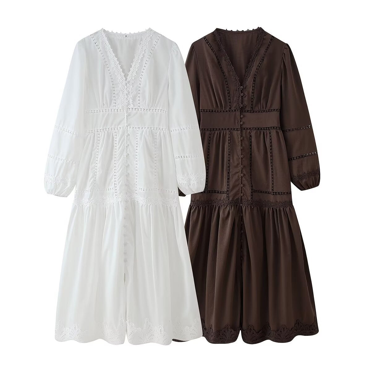 Robe maxi femme avec des détails en volants élégants et un décolleté en V féminin Chic und Stil