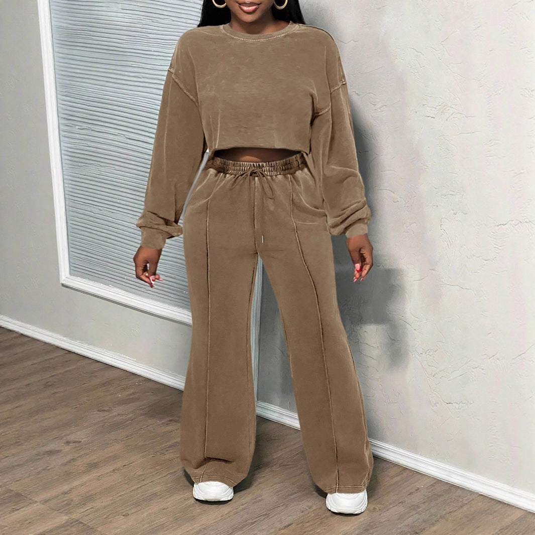 Dames décontracté ensemble Lounge cropped avec pantalons amples et cordon pratique Chic und Stil