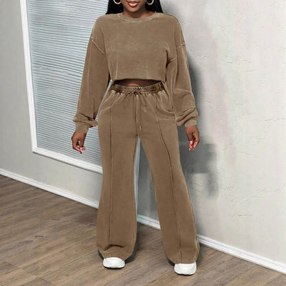 Dames décontracté ensemble Lounge cropped avec pantalons amples et cordon pratique Chic und Stil