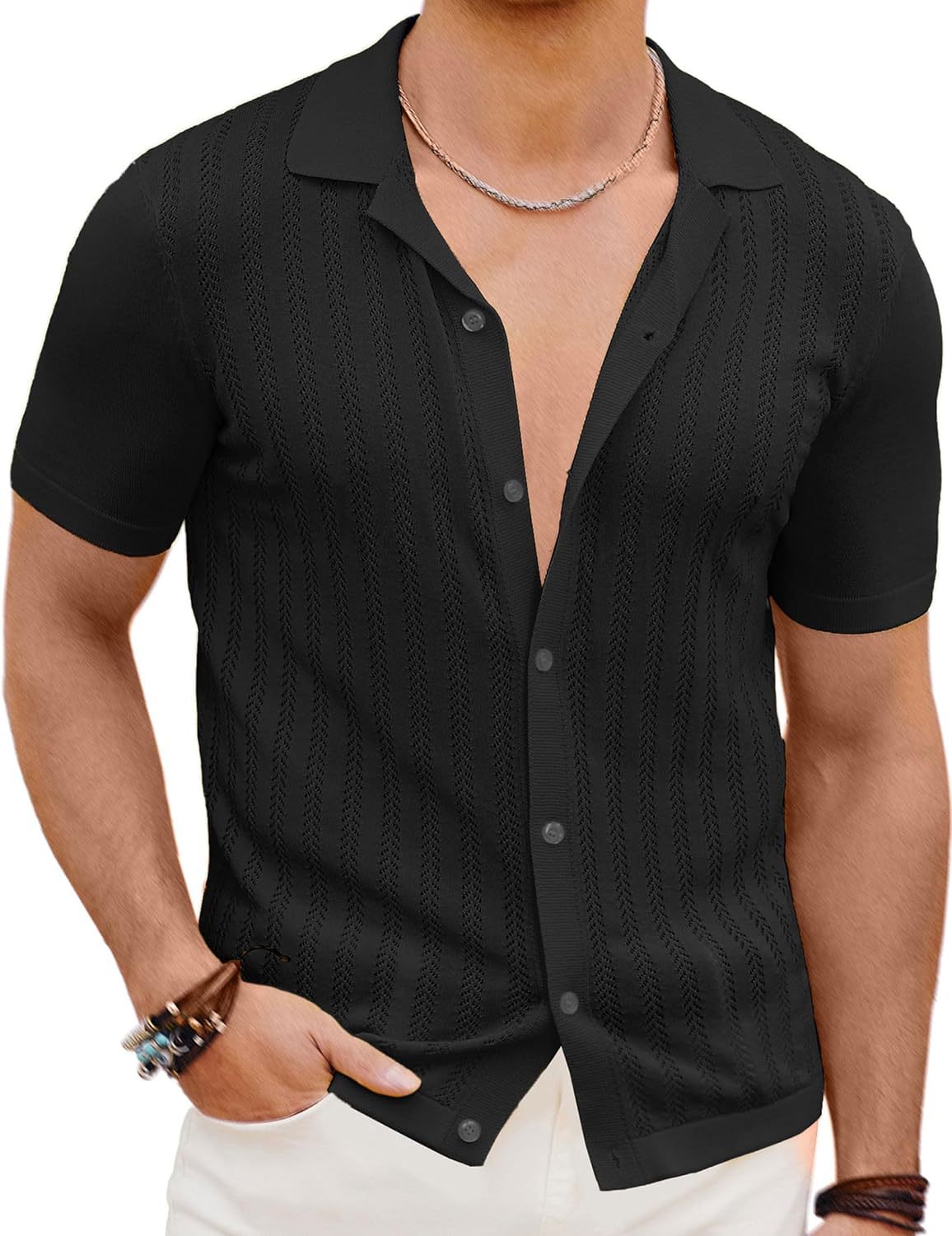 Chemise en tricot à manches courtes pour hommes avec design texturé Chic und Stil