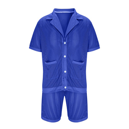 Dames Ensemble de pyjama en filet léger avec poches pratiques et patte de boutonnage Chic und Stil