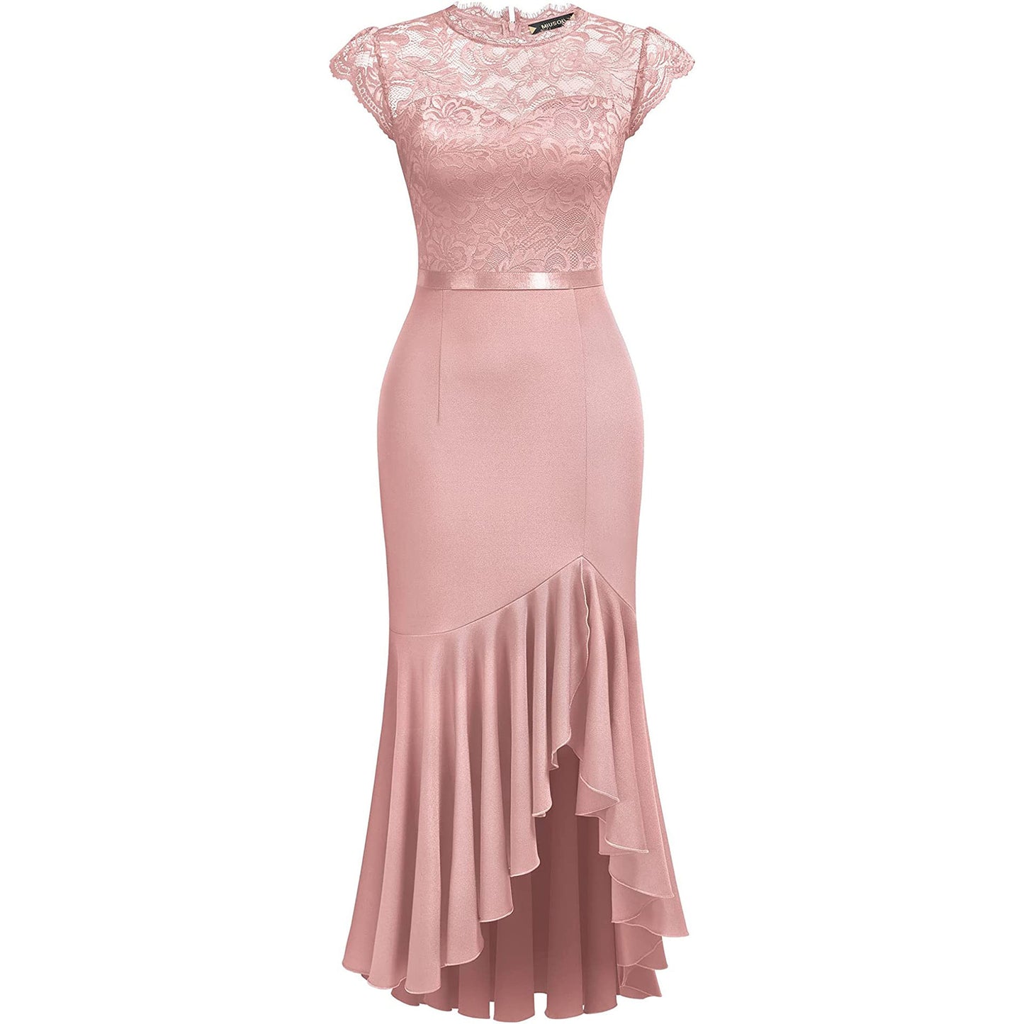 Dames Élégant Robe en Dentelle Ajusté et Évasé Chic und Stil