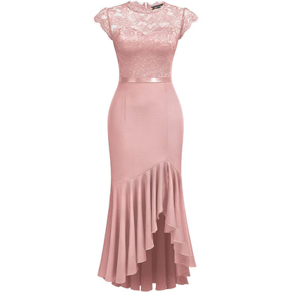 Dames Élégant Robe en Dentelle Ajusté et Évasé Chic und Stil