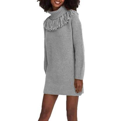 Robe tricot pour femmes avec col à franges et manches côtelées Chic und Stil