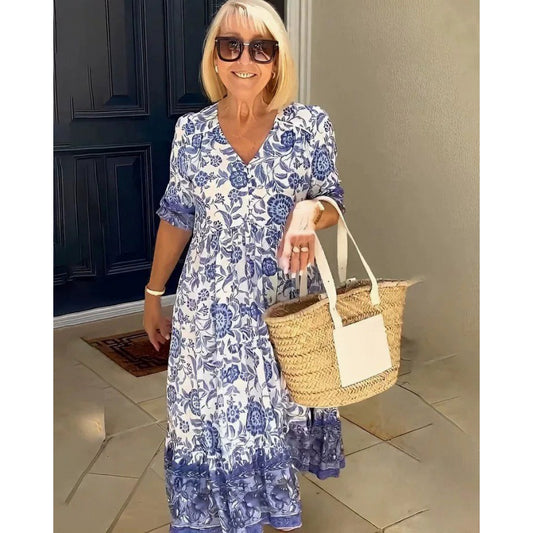 Robe évasée à motifs floraux pour femmes avec taille plissée Chic und Stil